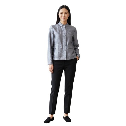 Max Mara, S Max Mara Vintage Unique 100% Silk Snap Front High Collar Blouse Size 8
