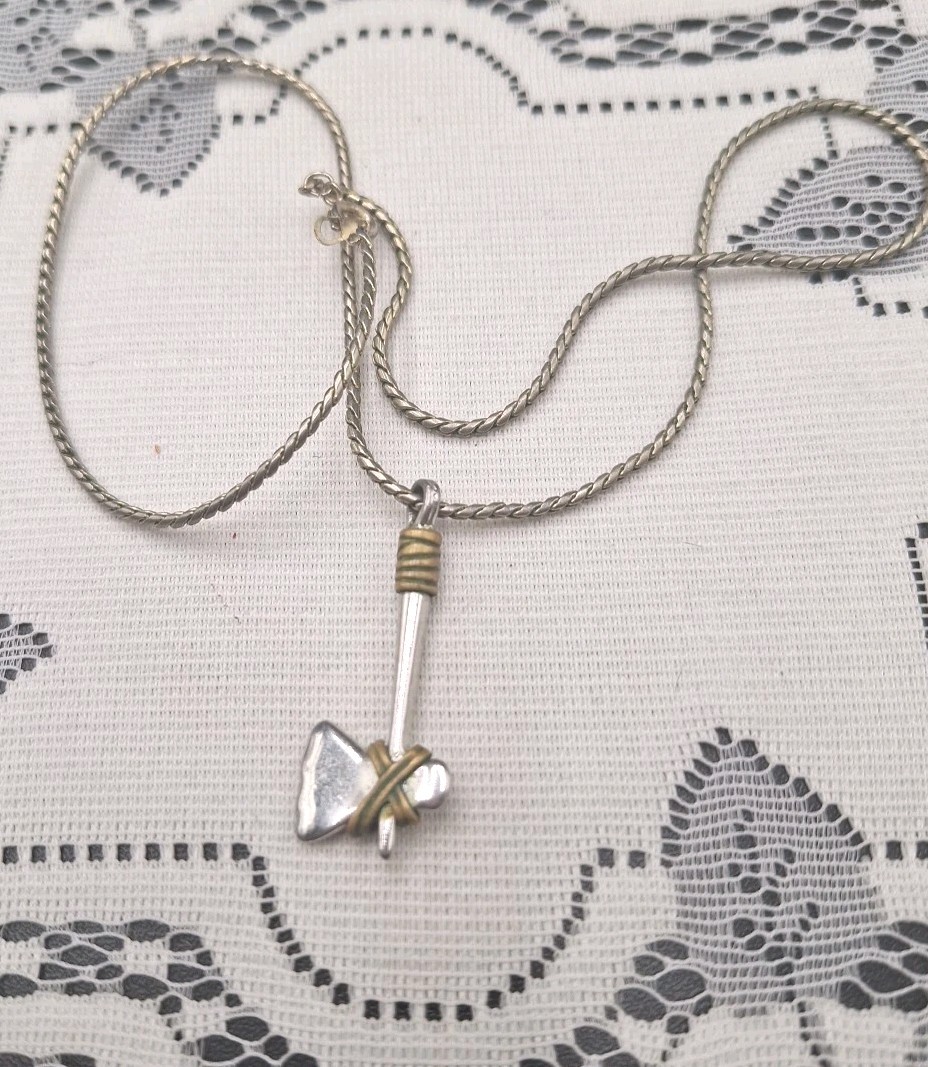 Vtg Antique Viking Or Native American Tomahawk-Axe Necklace Sterling Silver
