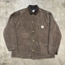 Vintage Carhartt Brown Chore Coat Jacket Corduroy Collar Men's Heavyweight