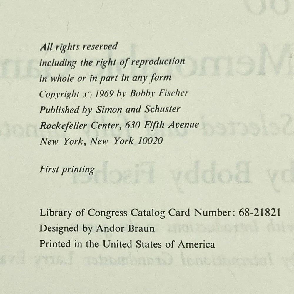 My 60 Memorable Games - Bobby Fischer (1st print thus) Simon & Schuster, 1969 - 画像4/10