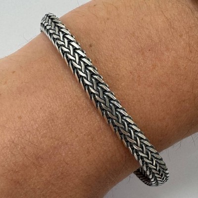 Panzerarmband Flach 7mm Geflochten Massiv 925er Sterling Silber Herren Damen