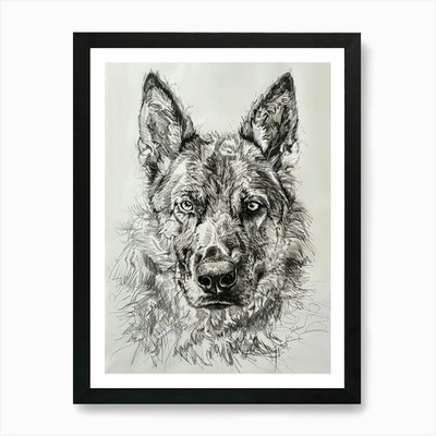 Norweigan Elchhund Hund Linie Skizze gerahmtes Wandbild Poster Leinwanddruck Bild