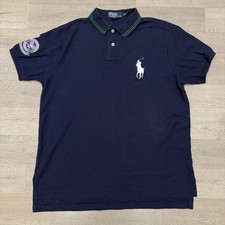 Polo Ralph Lauren Wimbledon Polo Para Hombres L Azul Marino Big Pony Parche Tenis