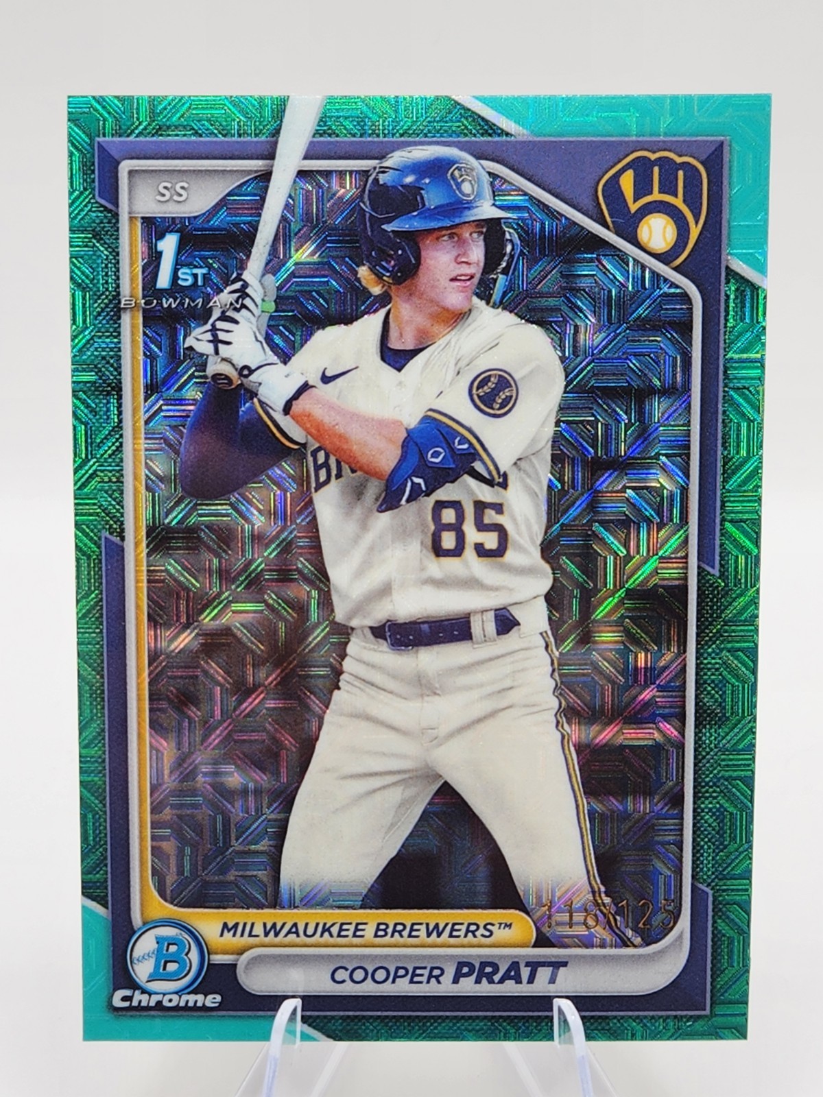 2024 Bowman Chrome 1st  Cooper Pratt Aqua Mojo Refractor /125 BCP-137 RC Brewers