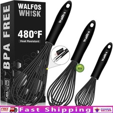 Silicone Whisk Set Non Scratch Stainless Steel Ergonomic Kitchen Tools New