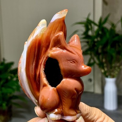 177GNatural Red Orange Sardonyx Carving nine-tailed fox agate