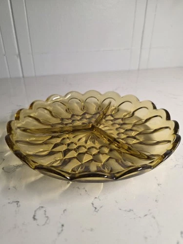 8.5" Vintage Anchor Hocking Amber Divided Radish Dish