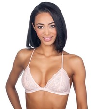 Honeydew Floral Lace No Pad Wireless Triangle Sheer Unlined Bralette BLUSH