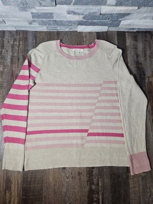 White Stuff Merino Wool & Cotton Blend Sweater Women Sz 38 Beige & Pink