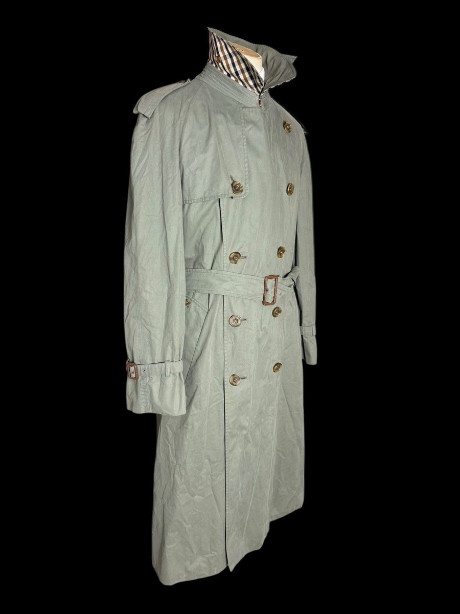 Vintage Men's Aquascutum Sage Green Belted Trench Coat Size 42