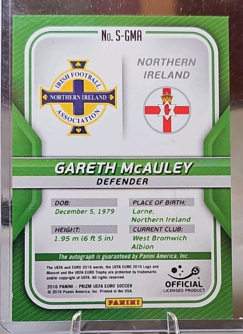 2016 Panini Prizm UEFA Euro Gareth McAuley Auto Insert #S-GMA Northern Ireland view 2