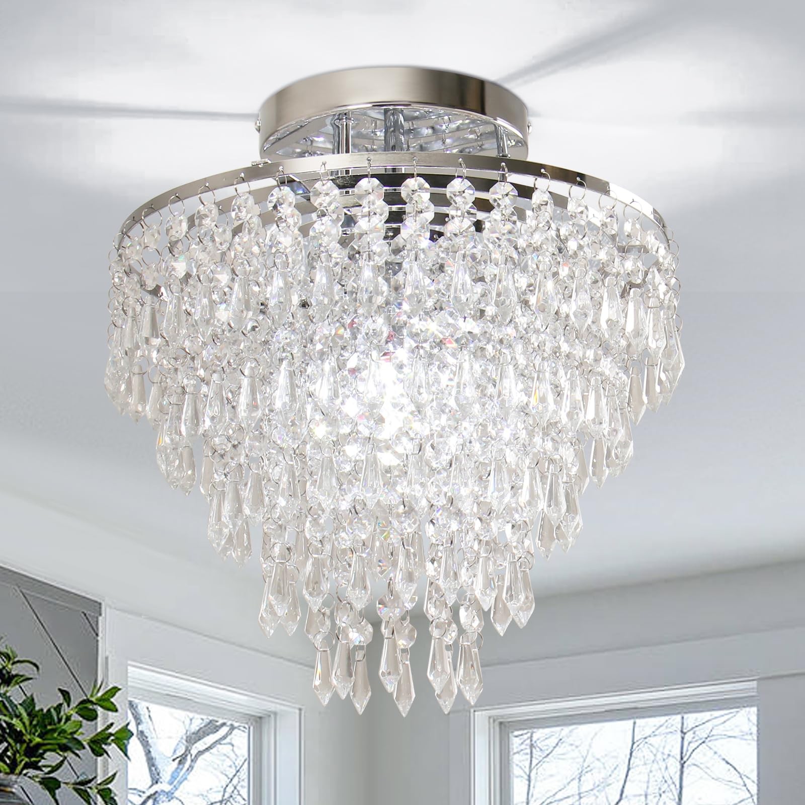 Lustre en cristal plafonnier encastré couloir cuisine chambre 11,8 pouces compact