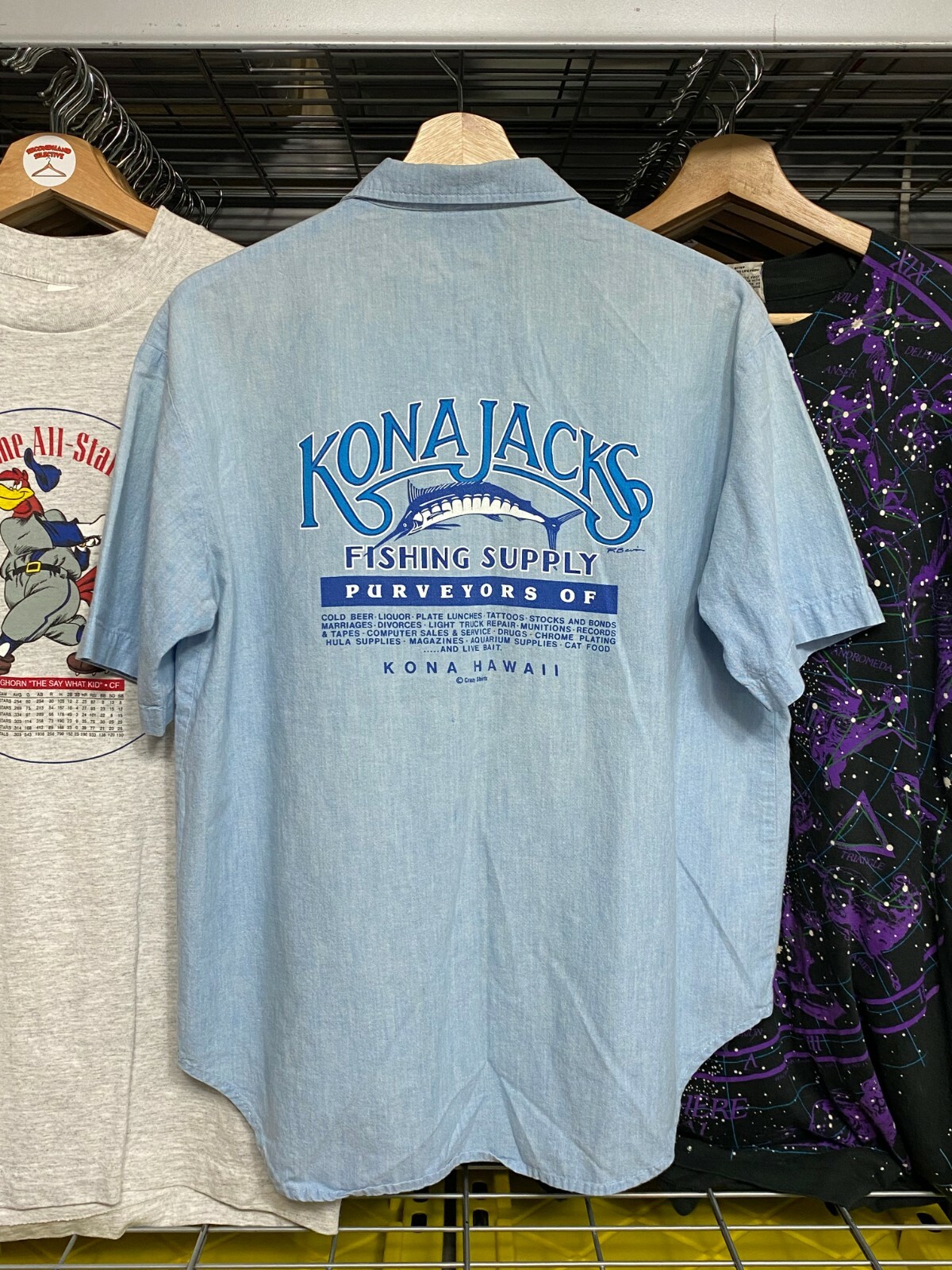 VTG Crazy Shirts Kona Jacks Fishing Supply Light Blue Polo Golf Shirt