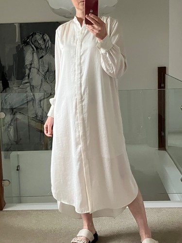 AllSaints Aga Shirt Dress Ivory Satin Long Sleeve Pockets Size Small Tall - Picture 13 of 22