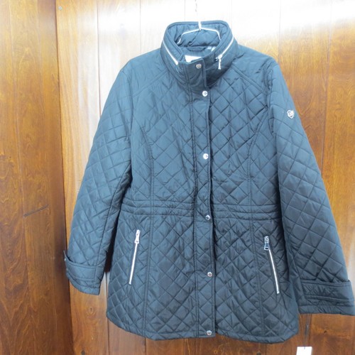Calvin Klein Puffer Jacket Women's XL Black With Hidden Hood Water Repellent
