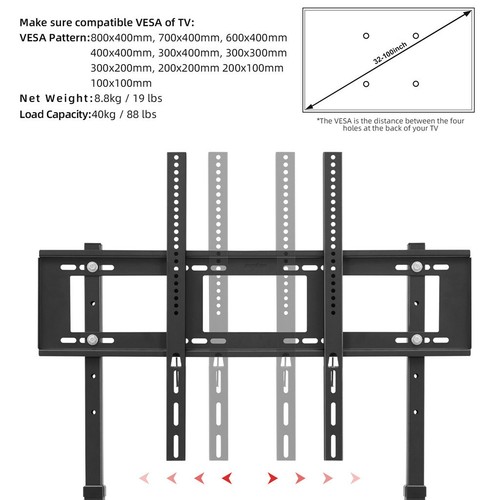 Height Adjustable Tall Floor TV Stand Mount Portable TV Cart Freestanding 100"TV - Picture 43 of 165