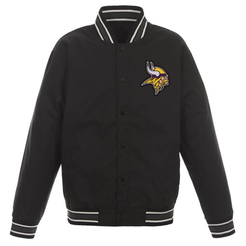 NFL Minnesota Vikings Poly Twill Jacket Black Embroidered Patch Logos JHD - Picture 3 of 4