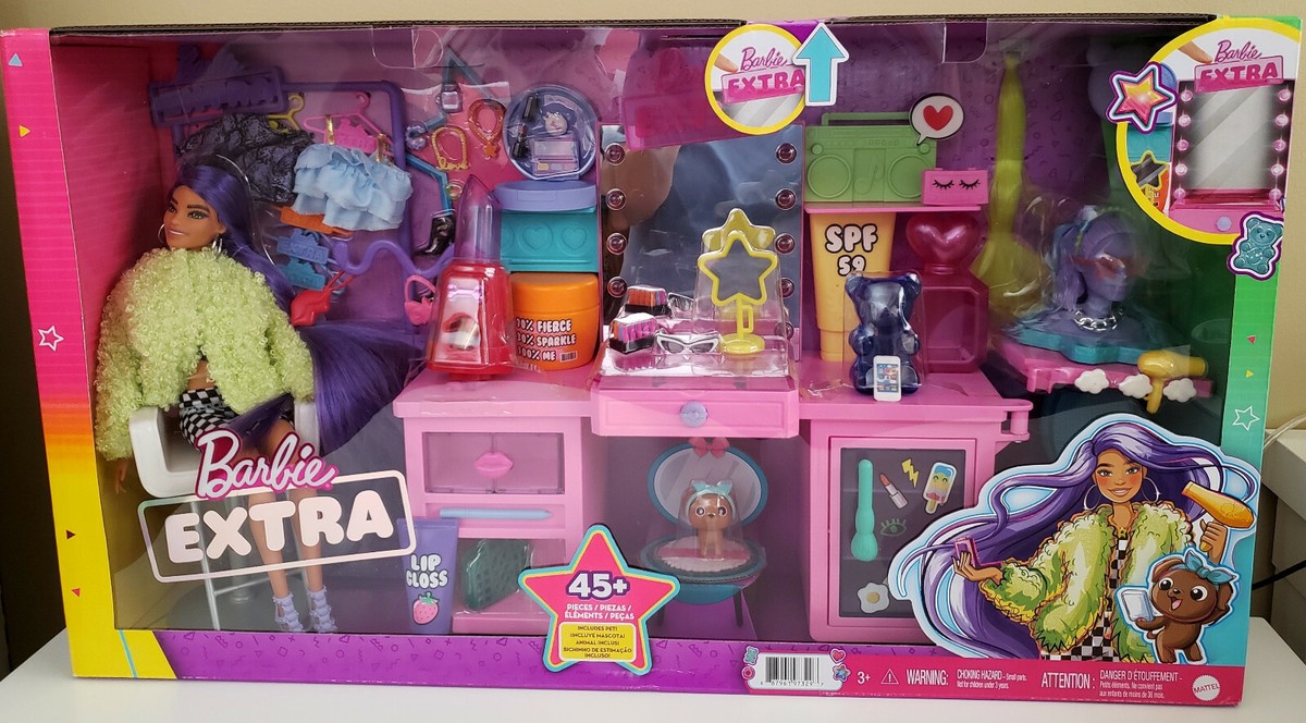 Barbie Extra Doll & Vanity Playset With Exclusive Doll, Pet Puppy