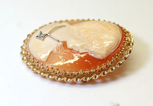 Collar de diamantes vintage de oro 14K grande cameo hermoso para dama - Imagen 5 de 7