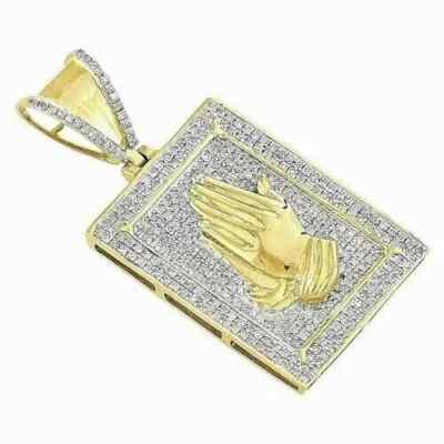 3.00Ct Lab Created Diamond Round PRAYING HANDS Pendant 14k Yellow Gold Finish
