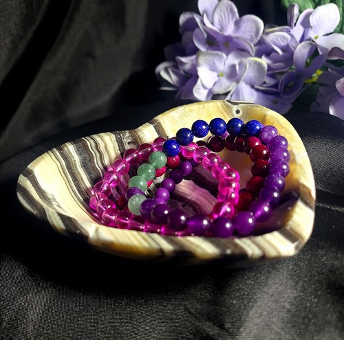 Large 5" 271g Beautiful Zebra Calcite Crystal Heart Dish Bowl Jewelry Holder - Picture 11 of 24