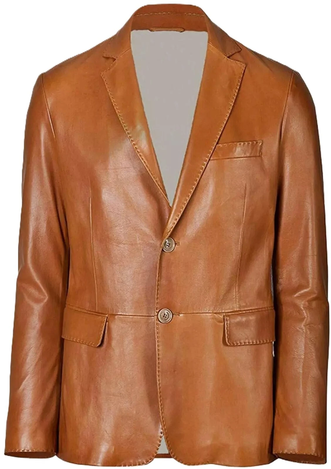 Men's Genuine Leather Classic Two Button Blazer Tan Brown Soft Lambskin Coat