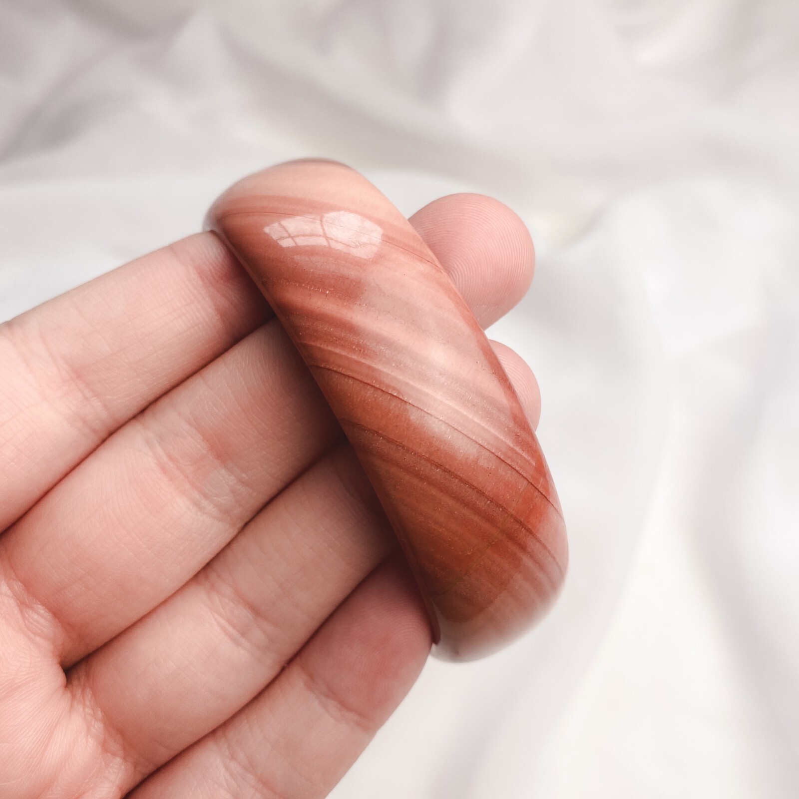 Solid Gemstone Carved Striped Pattern Pink Orange… - image 9