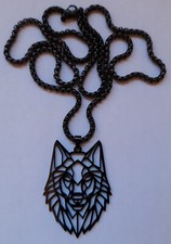 Geometric German Shepherd Dog Pendant Necklace Black Stainless Steel Animal Gift