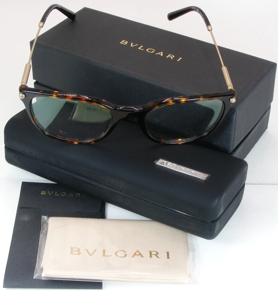 BVLGARI 3032 504 Tortuga/Oro Pálido Mate LUJO GAFAS 52-19-140mm Italia Foto 2 de 4