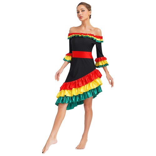 Women Dress Rave Costume Spanish Outfits Flamenco Princess Competition Belly - Picture 9 of 38