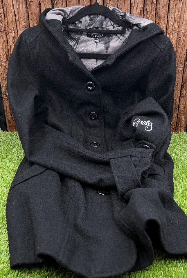 RUSTY Wool Viscose hooded jacket coat size 8