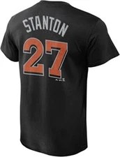 Majestic Men's Miami Marlins Stanton #27 Name and Number T-Shirt- Black, 2XL