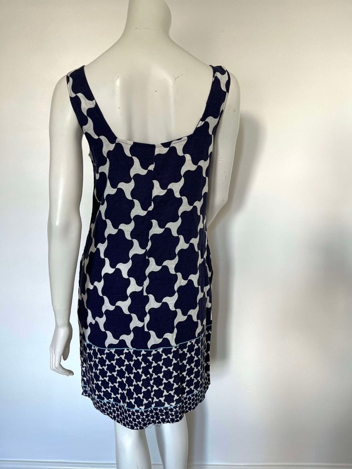 Ex Next Linen Blend Navy Blue Mix Shift Dress Size 16 eBay