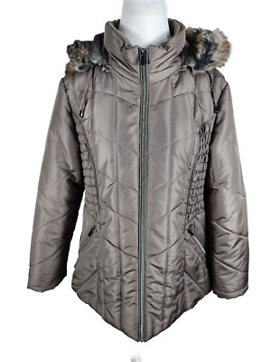 Details Wms Sz XL Green Color Poly Quilted Removable Hood Coat SH1