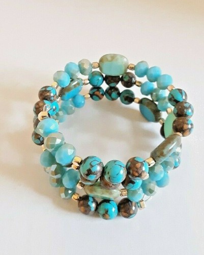 Handmade Beaded Healing Bracelet Czech Turquoise Siderolite - Picture 3 of 6