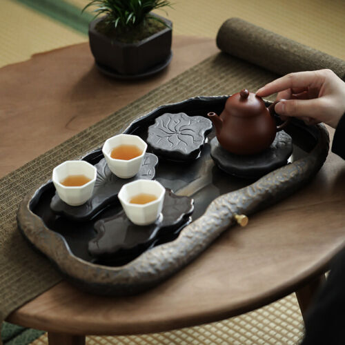 China Crude Pottery Tea Tray Water Reservoir Draining Serving Tray Antique - Picture 11 of 11
