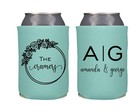 Personalized Wedding Can Coolers. Engagement Party Favor Floral Monogram Koozies