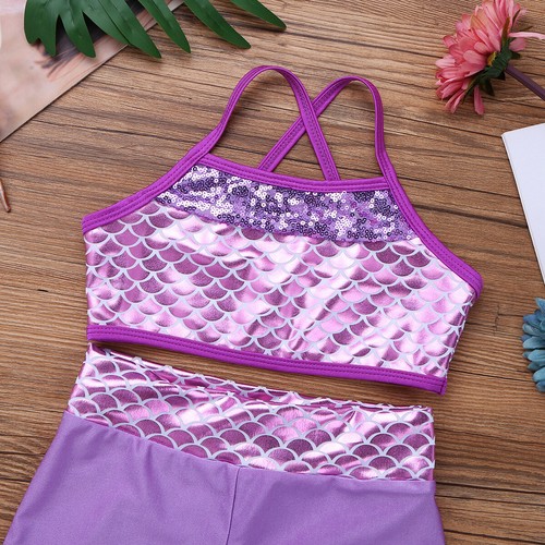 Kids Girls Swimsuit Shiny Sportwear Skinny Swimwear Swimming Dancewear Ballet - Picture 47 of 87