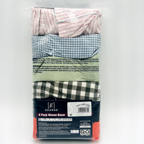 George 6 Pk Cotton Blend Woven Boxer Moisture Wicking Men Odor Control XL 2X 3X