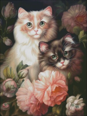 Two Kittens among Flowers - Counted Cross Stitch Kits Needlework Embroidery DIY