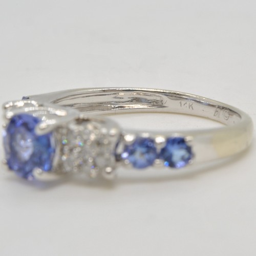 14k White Gold Tanzanite & Diamond Right Hand Ring Estate Gemstone Purple Size 4 - Picture 7 of 7
