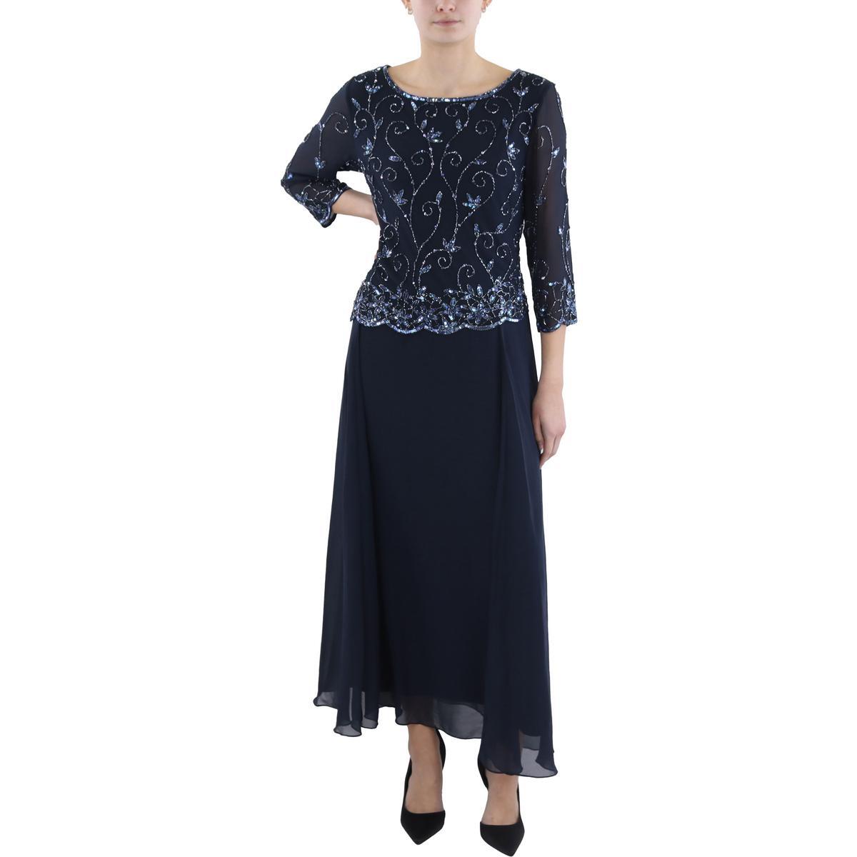 Женское темно-синее вечернее платье JKara с блестками, длинное вечернее платье Petites 10P BHFO 9216