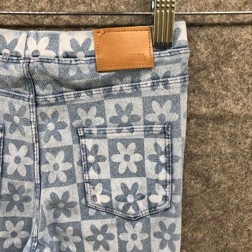 Zara Girls Size 9 Jeggings Blue Flower Print Denim Leggings Hippie Retro 134 cm - Picture 6 of 8