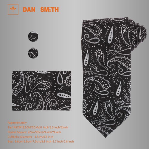 Black Grey Microfiber Neck Tie Set Hand Cuff Set Gift Box Dan Smith C.C.B.H.003 - Picture 2 of 6