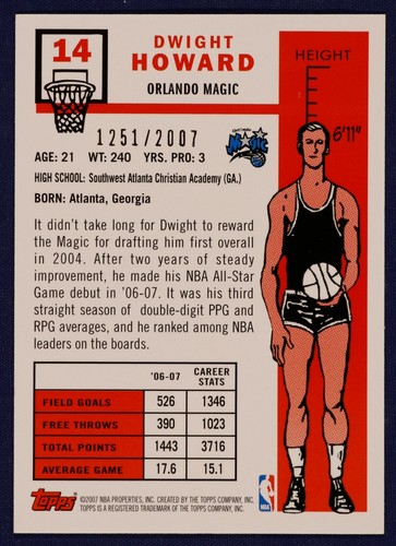 2007-08 Topps 1957-58 Variations Gold #14 Dwight Howard #d - Picture 2 of 2