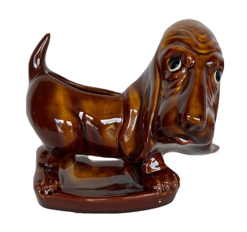 Vintage Mid-Century Bassett Hound Dog/Puppy Planter, Brown Ceramic