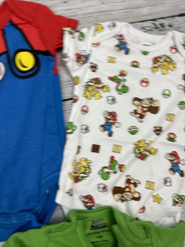 Super Mario Nintendo Yoshi DK Baby Short Sleeve Bodysuit 5 Pack Set Sz 6-9 M NEW - Picture 14 of 19