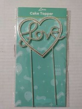 1 Pcs Silver Love Pearl Rhinestone Cake Topper Anniversary Wedding Event Party
