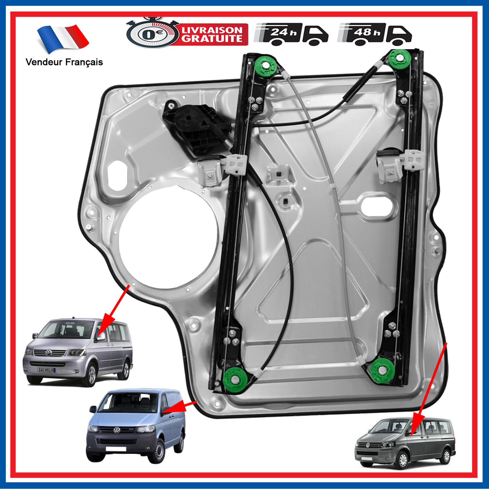 Lève-vitre conducteur et panneau pour aménager votre van Transporter T5