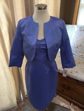 NEW Jessica Howard Periwinkle Blue Satiny Sheath Dress Crop Jacket Set 10 P